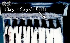 蓄電池内部の腐食による極板脱落